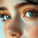 captivating close up showcasing striking eyes, enhanced lashes, and gentle blush. the light caresses soft skin, highlighting features.